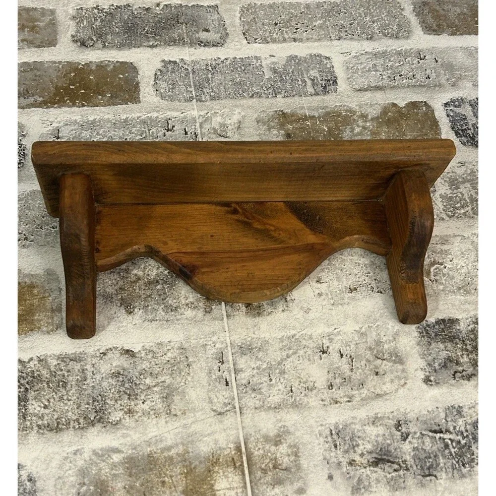 Vintage-style Wooden Wall Shelf Scalloped Apron 11.5”x 3”x4.5” Cottagecore Farm